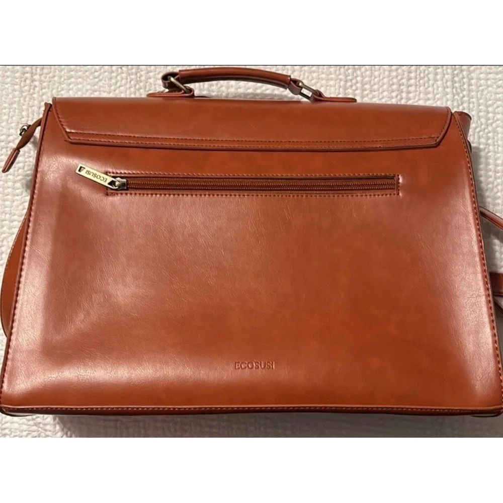 ECOSUSI Laser Cut Bow Laptop Satchel Crossbody Bag Cognac Brown NWOT